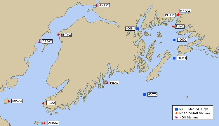 Mesomap of nearby weather buoys