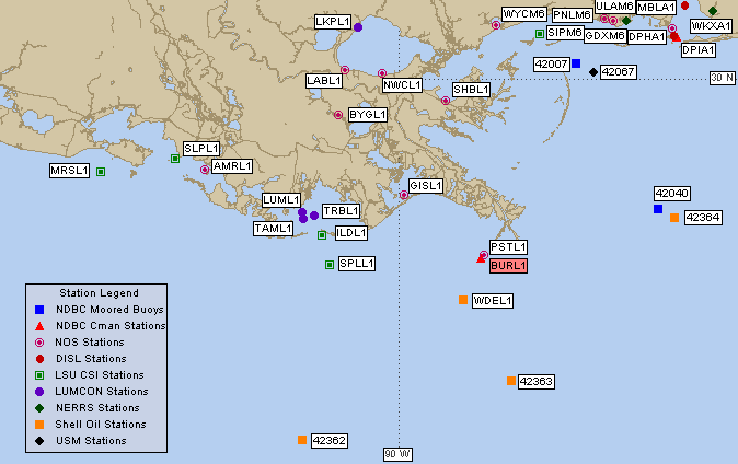 Mesomap of nearby weather buoys