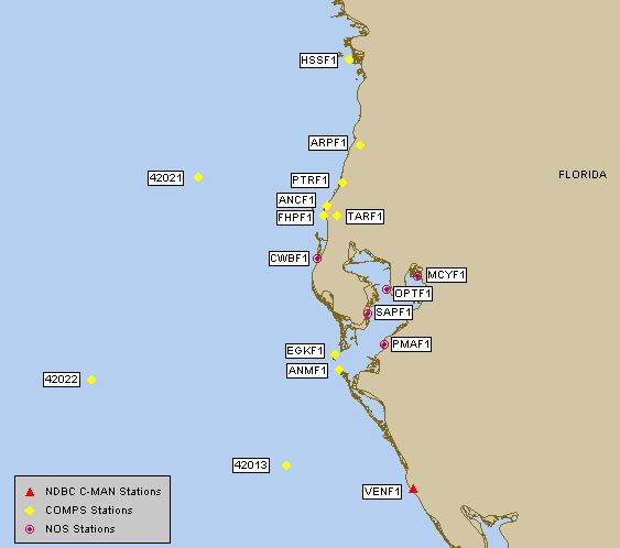 Mesomap of nearby weather buoys