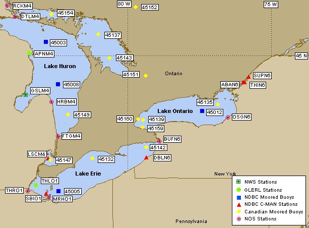 Mesomap of nearby weather buoys